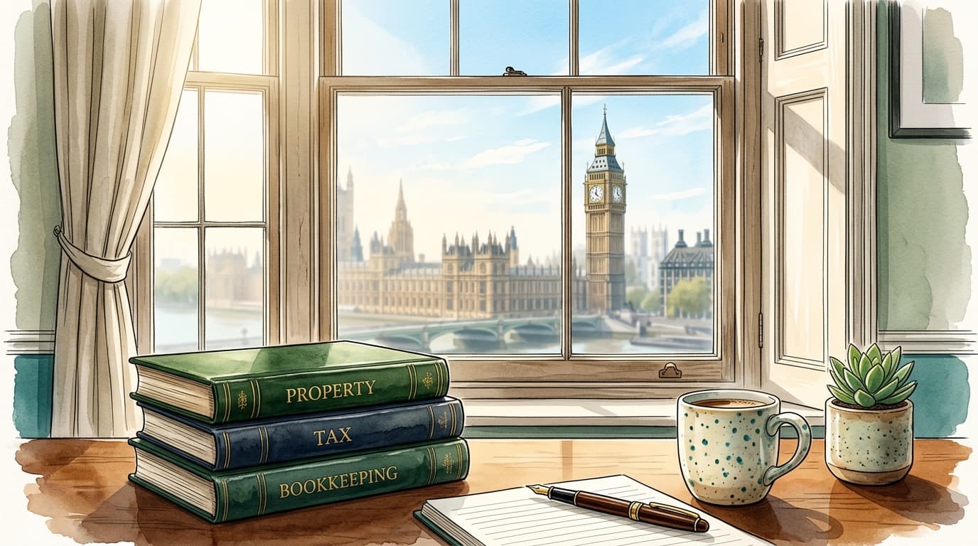 Property tax books and coffee on desk